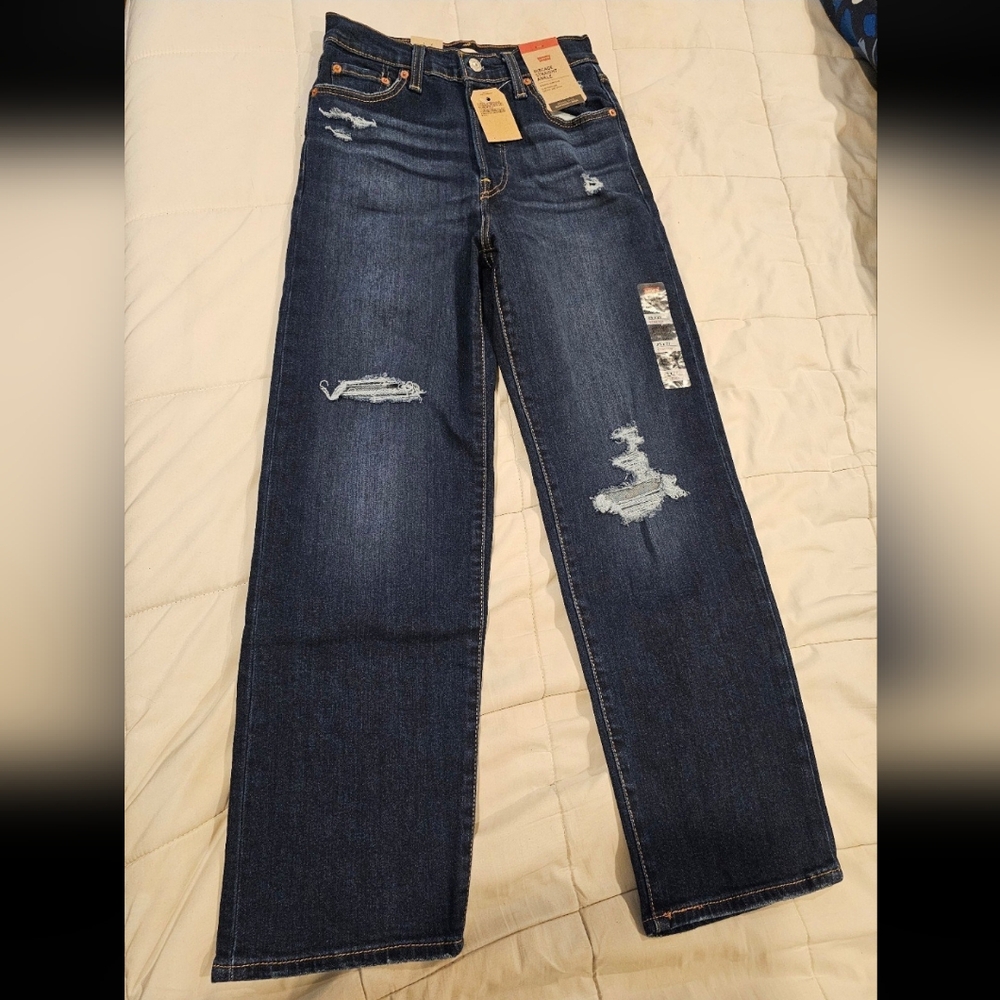 Levi's Womens NWT Ribcage Straight Ankle Jeans Dark Blue Size 25